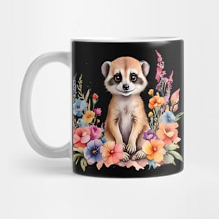 A meerkat decorated with beautiful watercolor flowers Mug